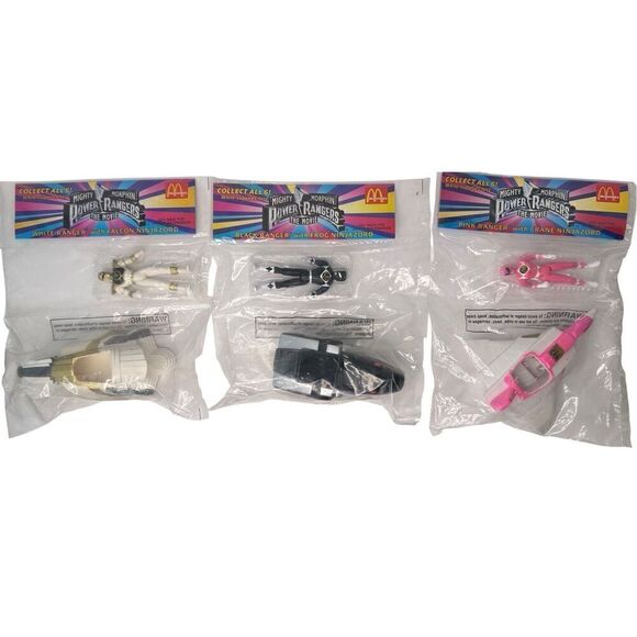 McDonalds Mighty Morphin Power Rangers 3 Pc Lot White, Pink, Black Ranger 1994 - Picture 8 of 9